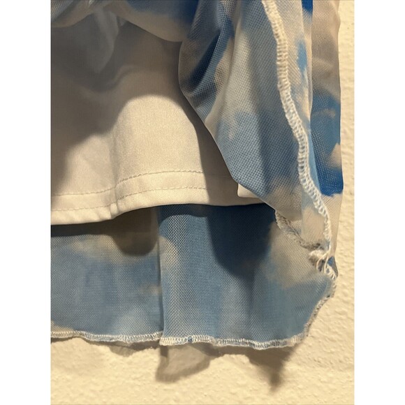 90s Y2K Sky Clouds Print Sheer Mesh Mini Skirt Grunge Rave‎ Hippie Retro Size 2 - Picture 5 of 11